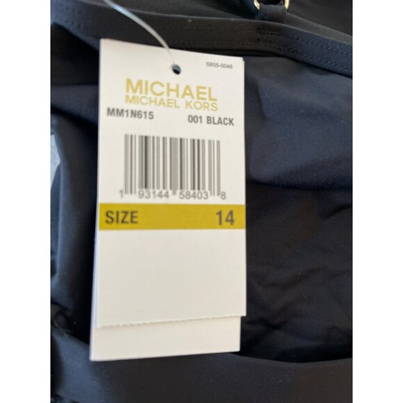 Michael Kors Sz 14 Logo Belt Black Underwire One Piece Bathing Suit NEW - Picture 8 of 9
